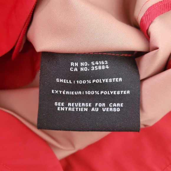 Cole Haan Packable Hooded Rain Jacket Women Red XS Back Bow Long Coat Valentines - Picture 15 of 15